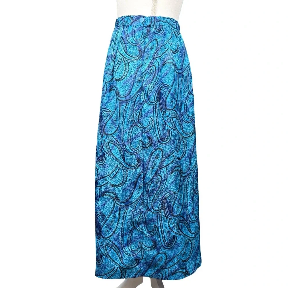Vintage Blue Paisley Midi Skirt Women's Size‎ 6 Pockets Boho Secretary